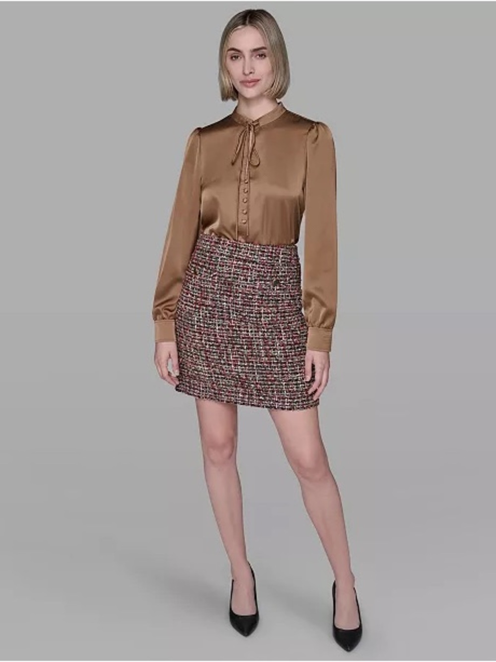 NWT Karl Lagerfeld Red & Brown Tweed Mini Skirt